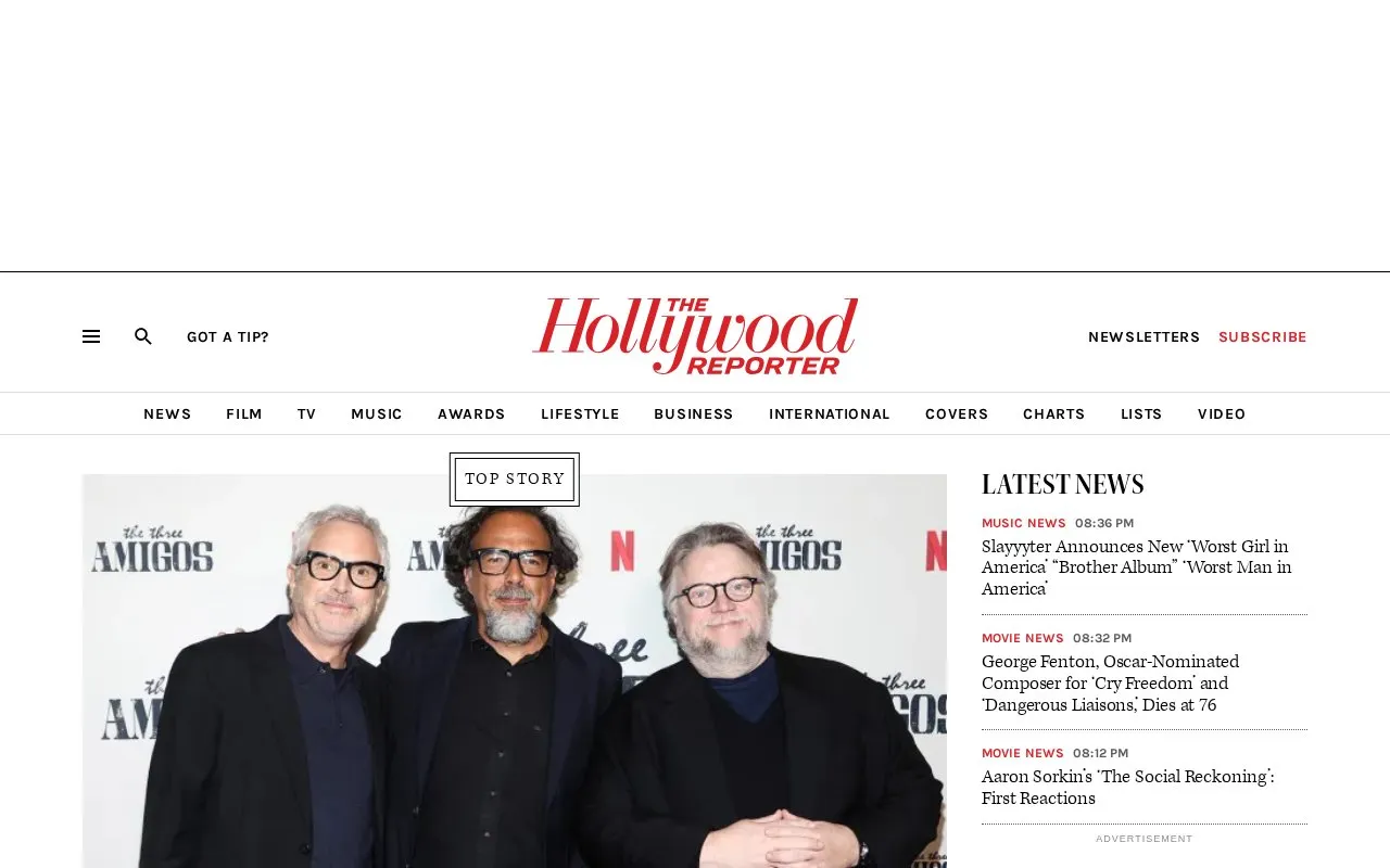 The Hollywood Reporter homepage screenshot