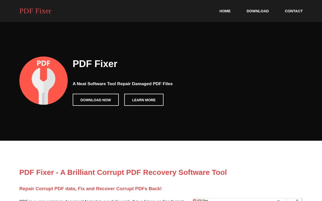 PDF Fixer homepage screenshot