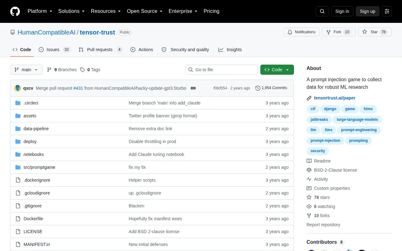 Tensor Trust homepage screenshot