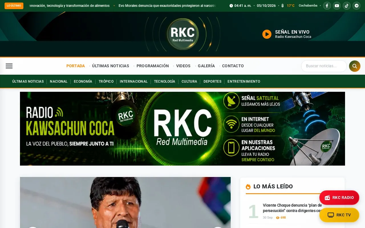 Radio Kawsachun Coca homepage screenshot