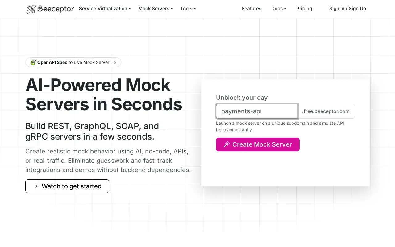Beeceptor homepage screenshot