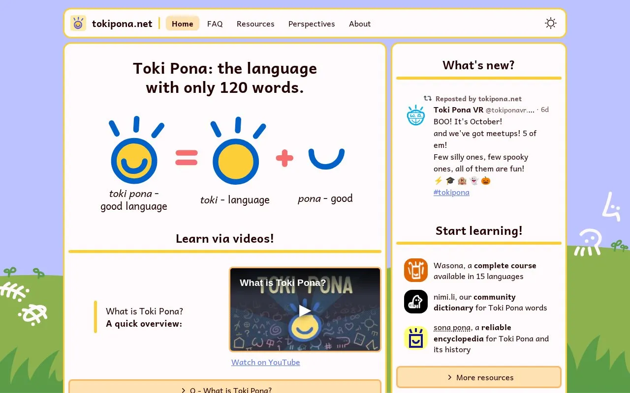 Toki Pona (.net) homepage screenshot