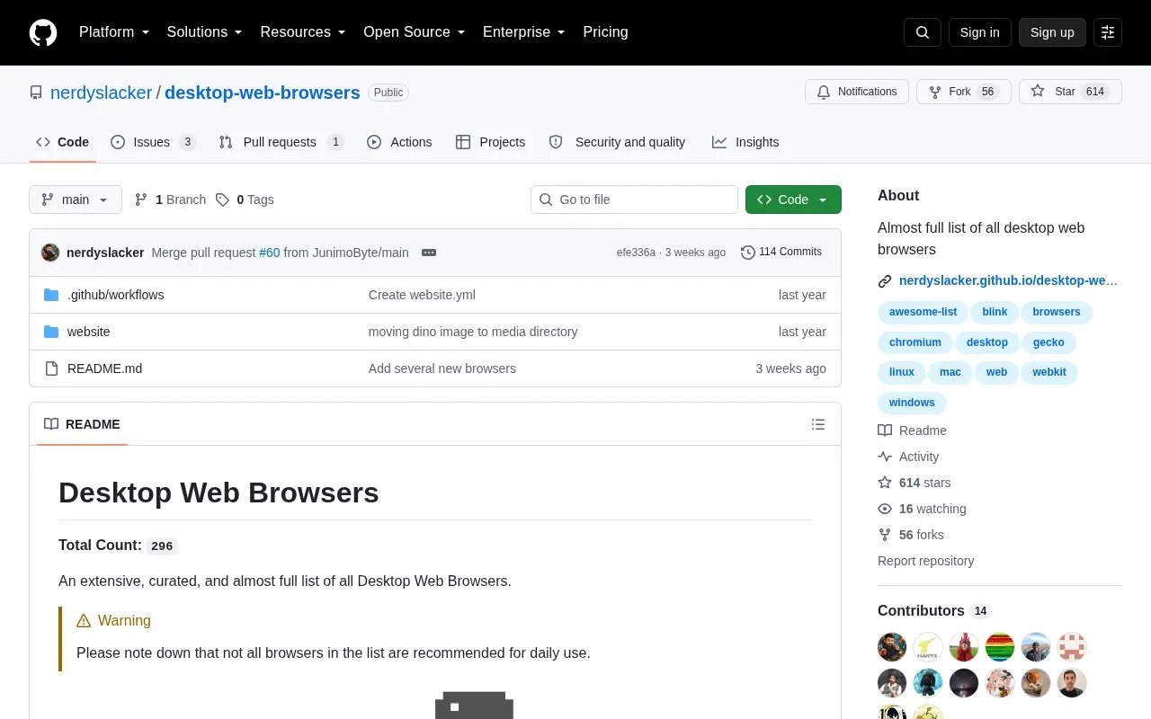 Desktop Browser List homepage screenshot