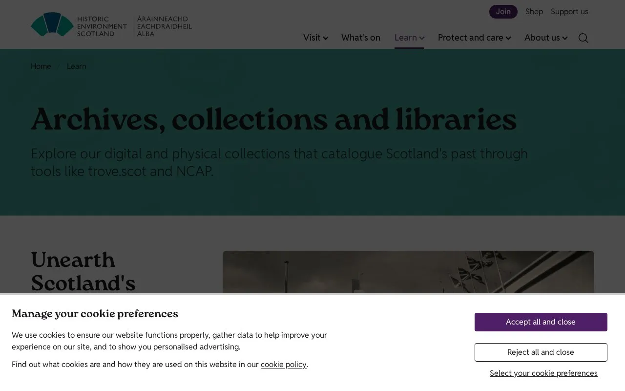Historic Environment Scotland homepage screenshot