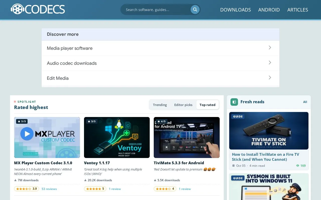 Free-Codecs homepage screenshot
