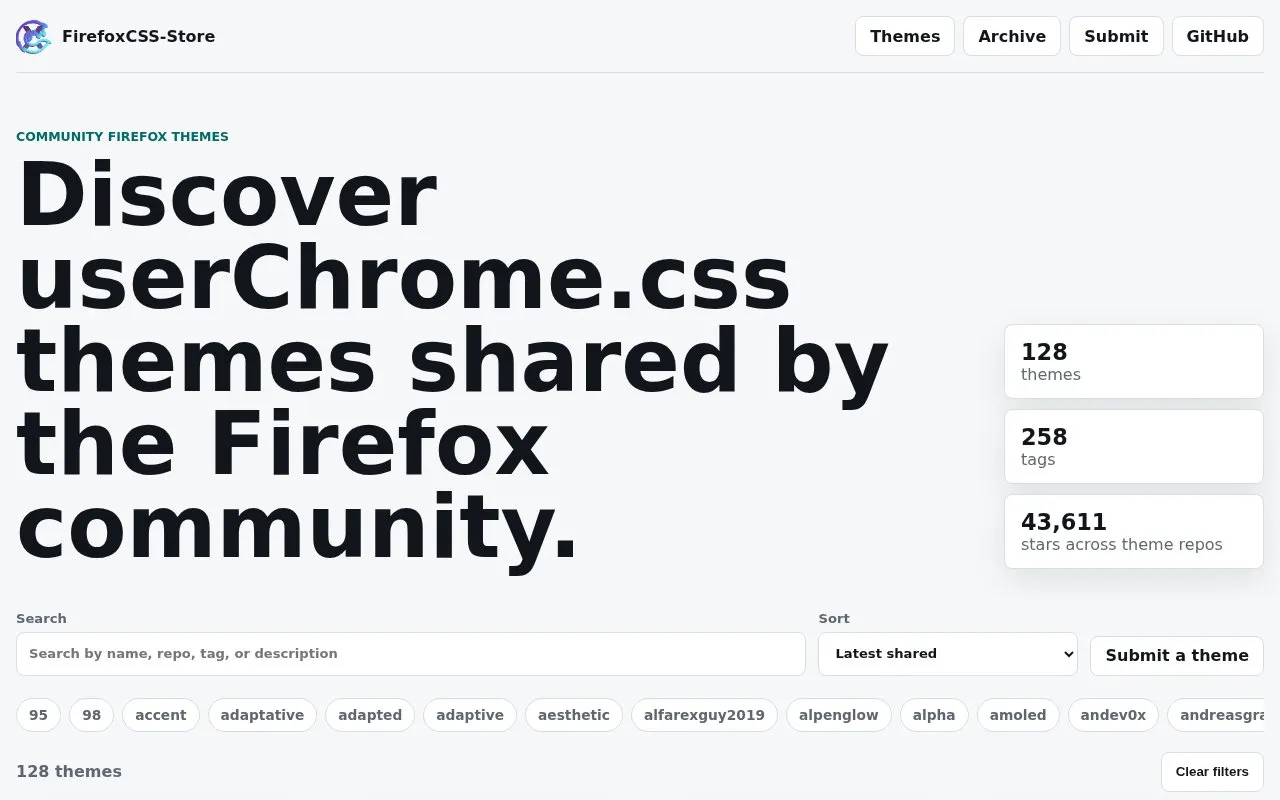FirefoxCSS Store homepage screenshot