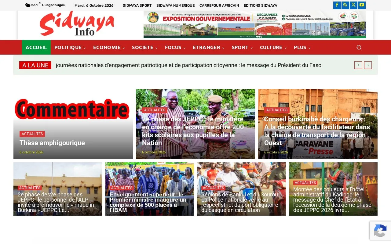Sidwaya homepage screenshot