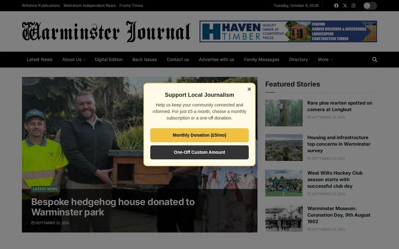Warminster Journal homepage screenshot