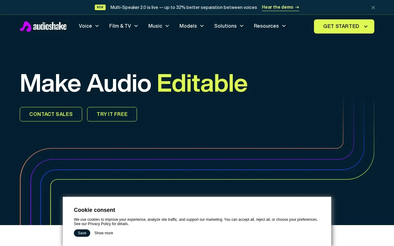 AudioShake homepage screenshot