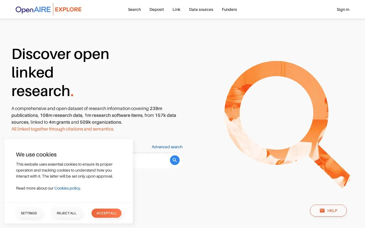 OpenAire homepage screenshot