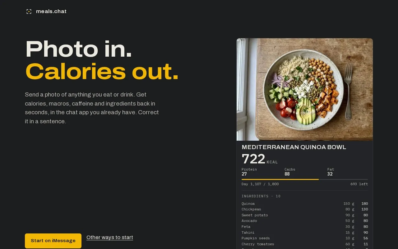 Meals.Chat homepage screenshot