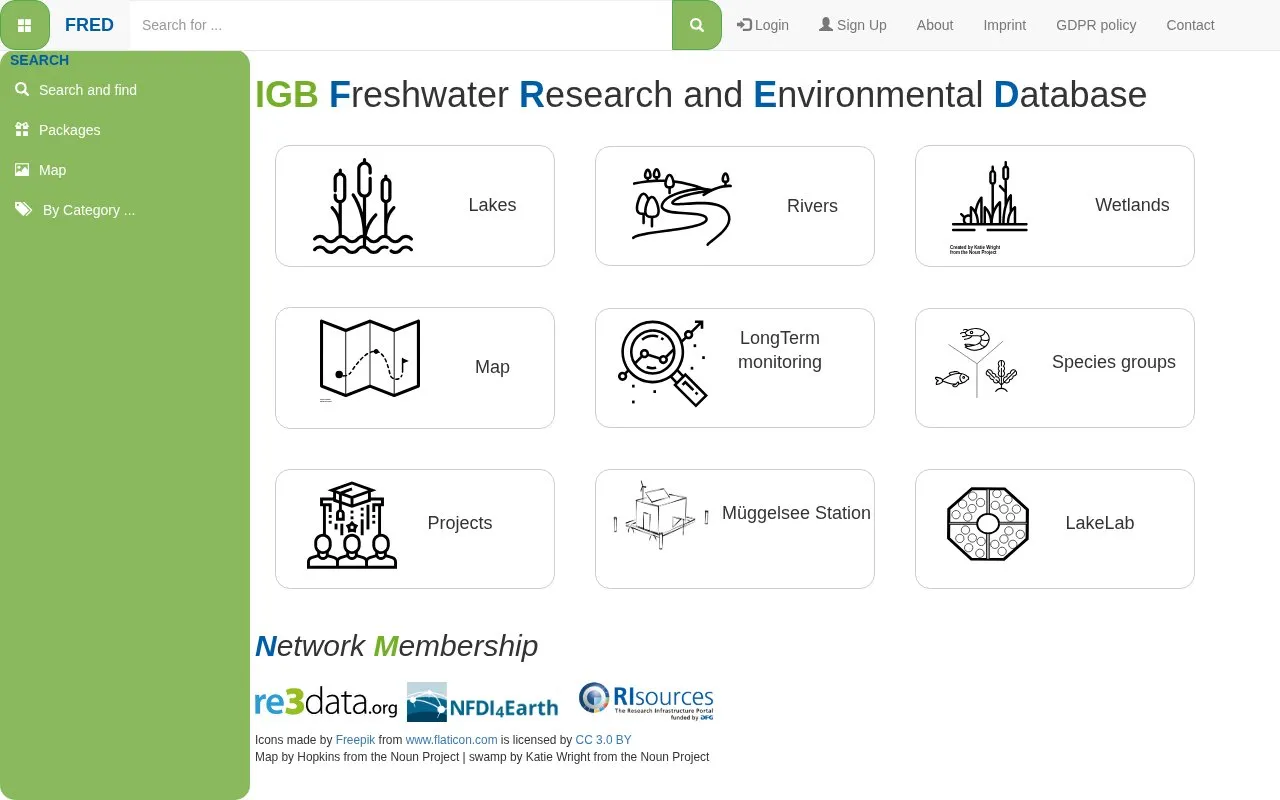 Freshwater Research and Environmental Database homepage screenshot