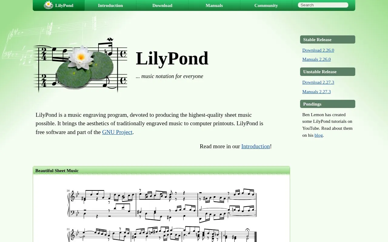 LilyPond homepage screenshot