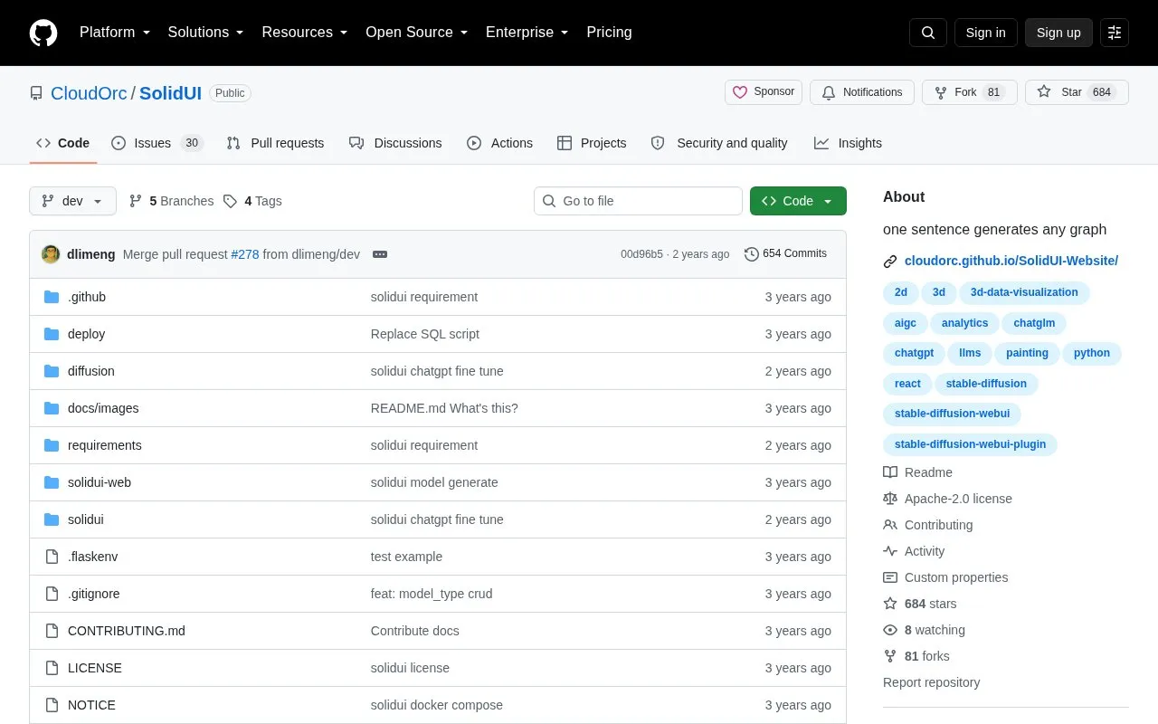 SolidUI homepage screenshot