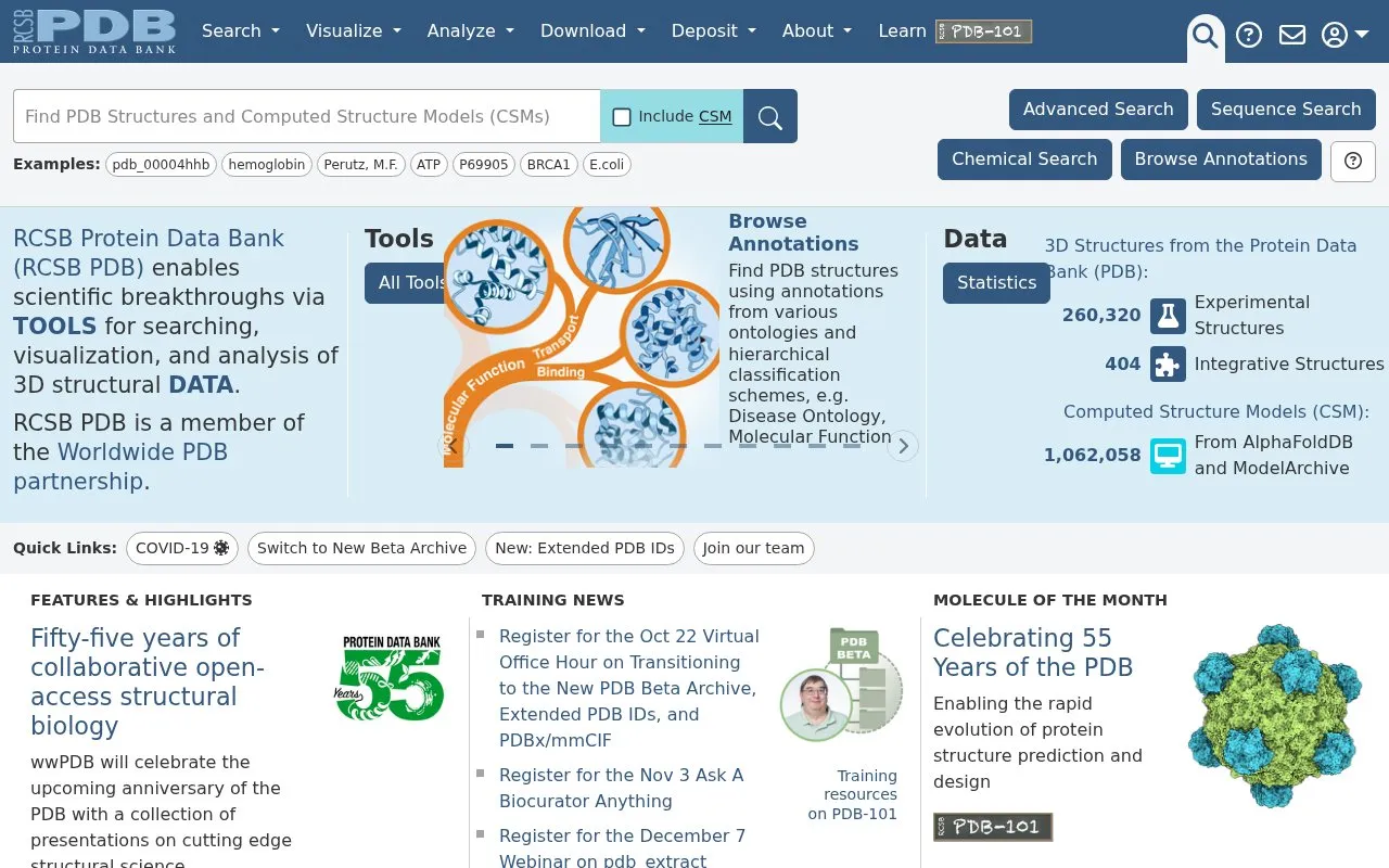 RCSB Protein Data Bank homepage screenshot