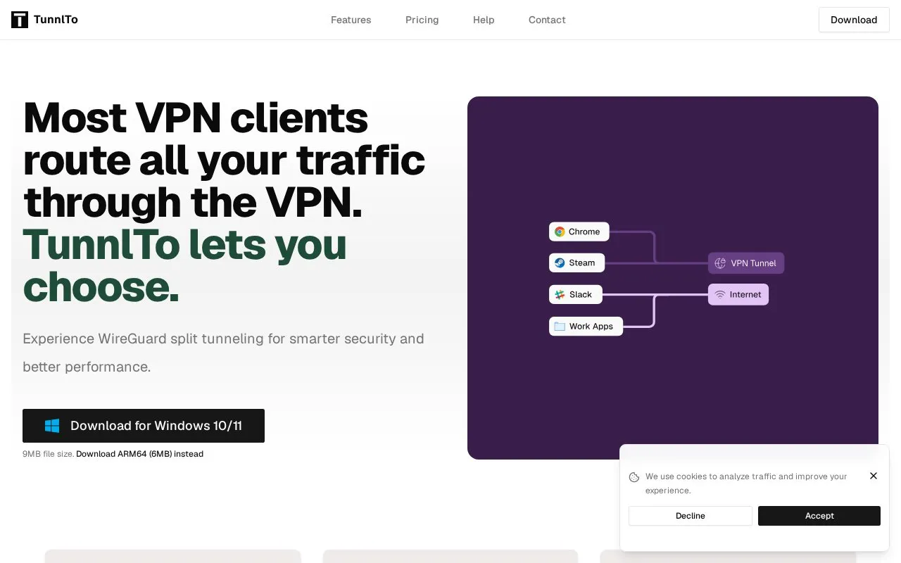 TunnlTo homepage screenshot