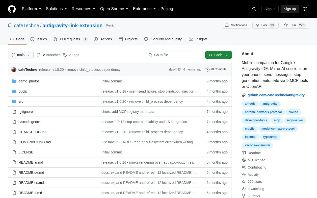 Antigravity Link homepage screenshot