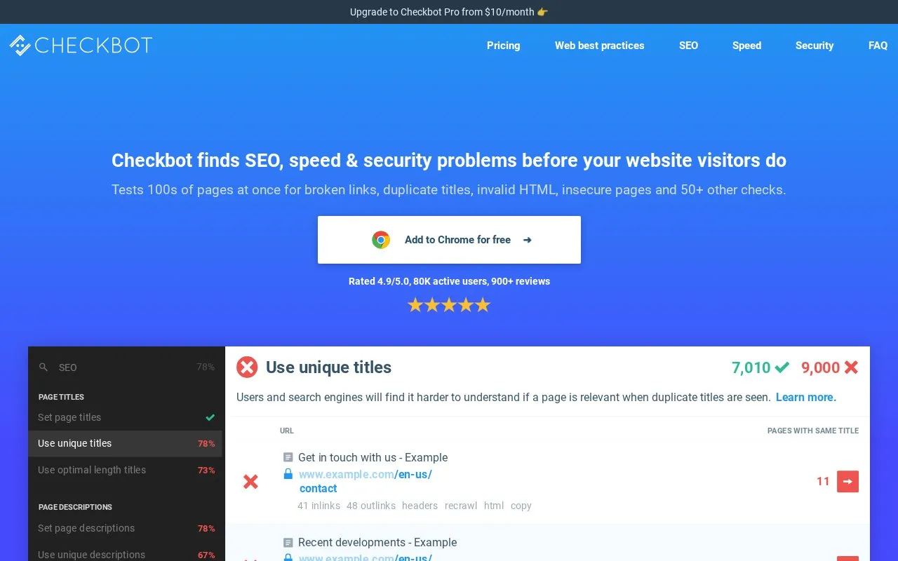 Checkbot SEO checker homepage screenshot