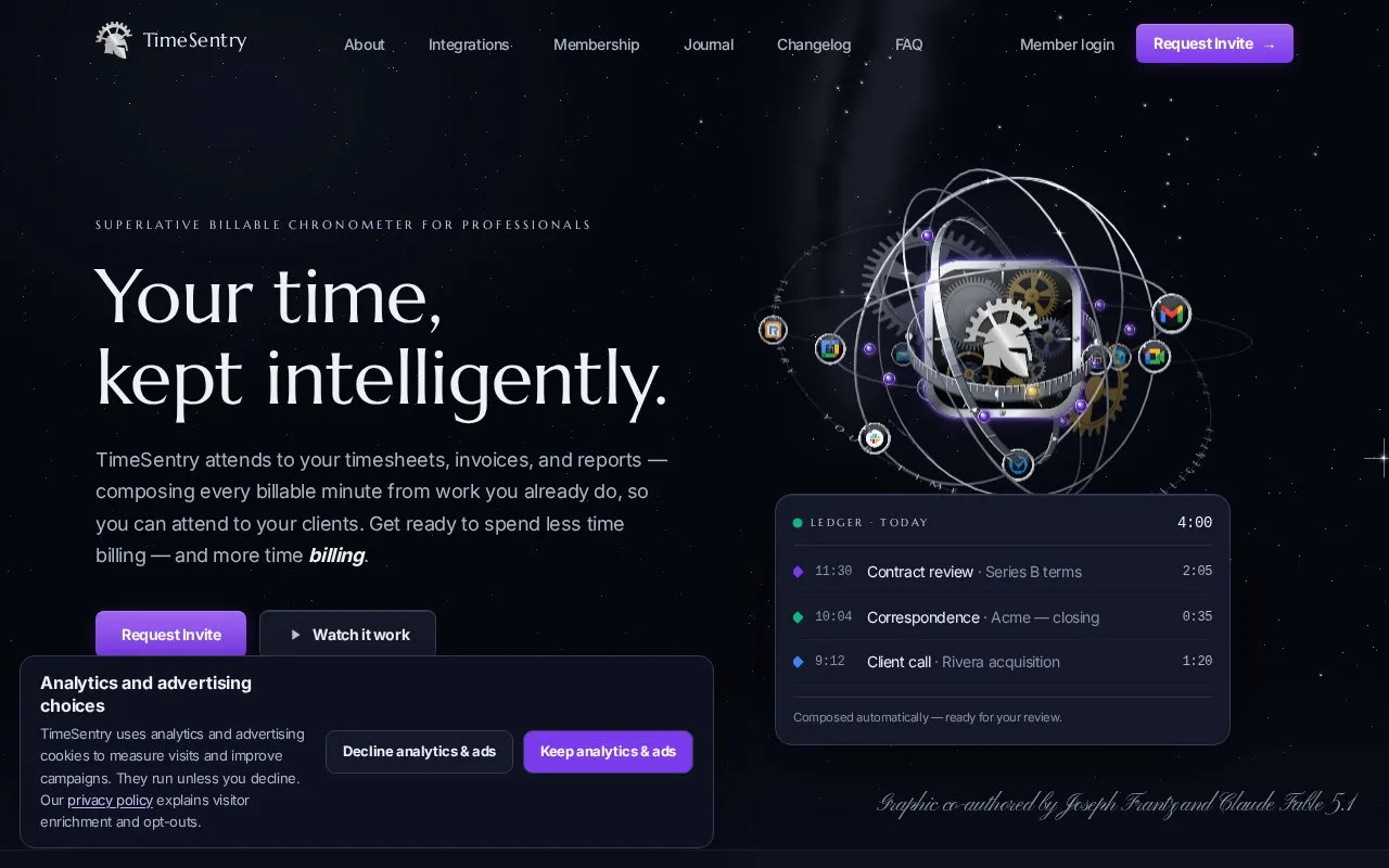 TimeSentry homepage screenshot