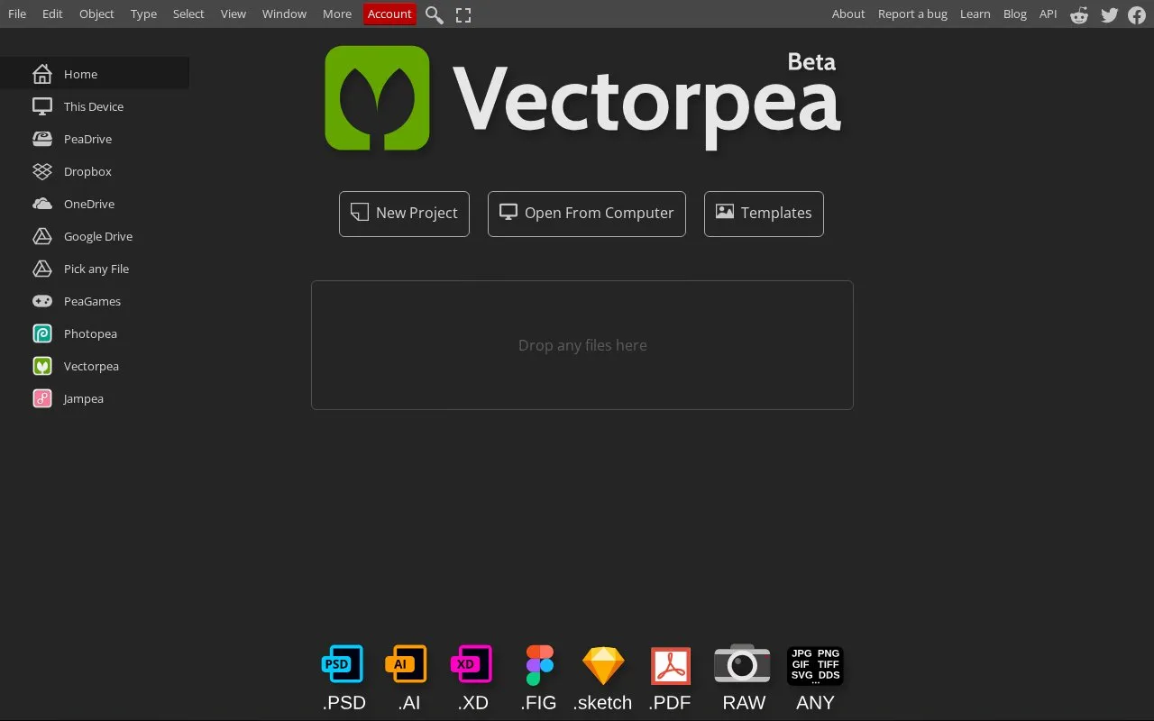 Vectorpea homepage screenshot