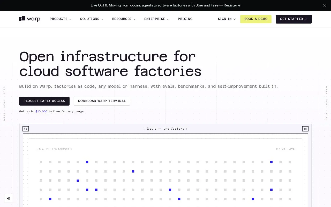 Warp homepage screenshot