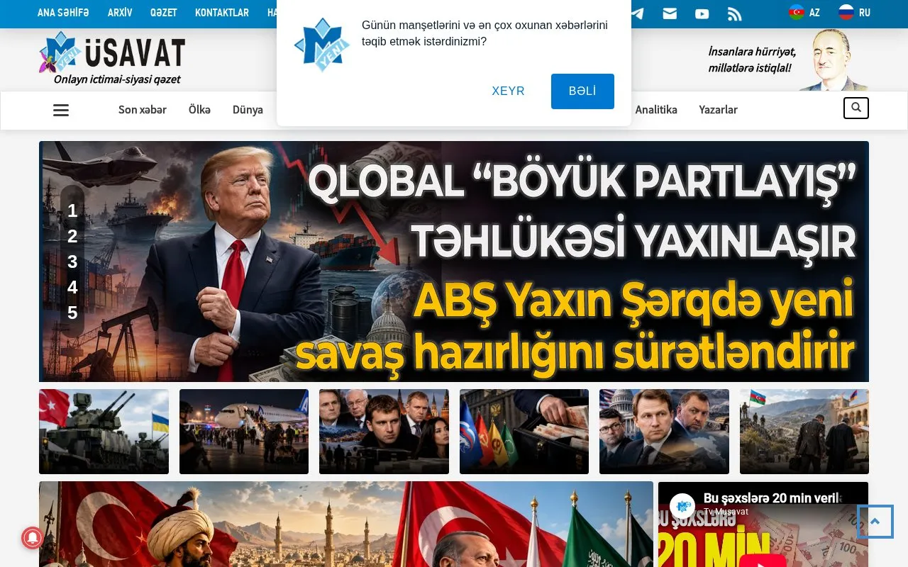 Yeni Müsavat homepage screenshot