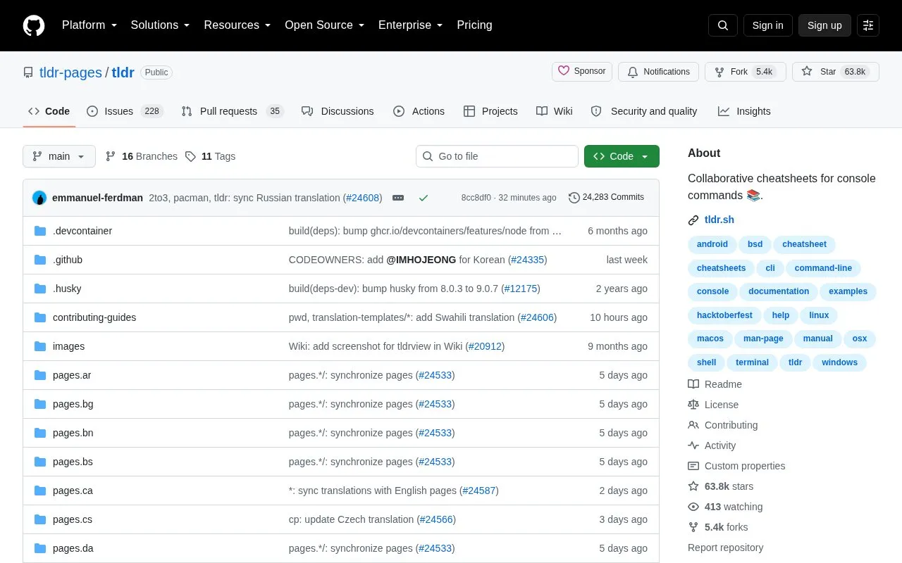 Tldr homepage screenshot