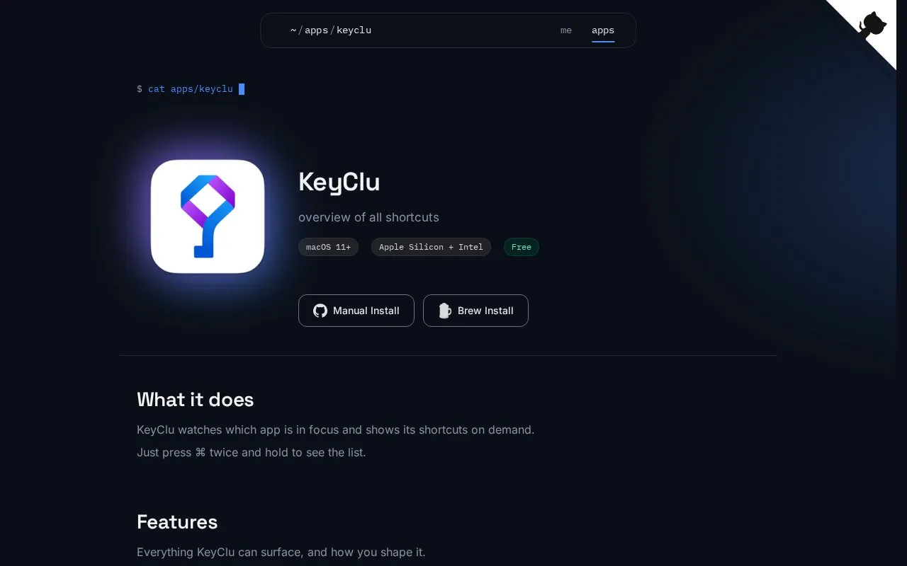 KeyClu homepage screenshot