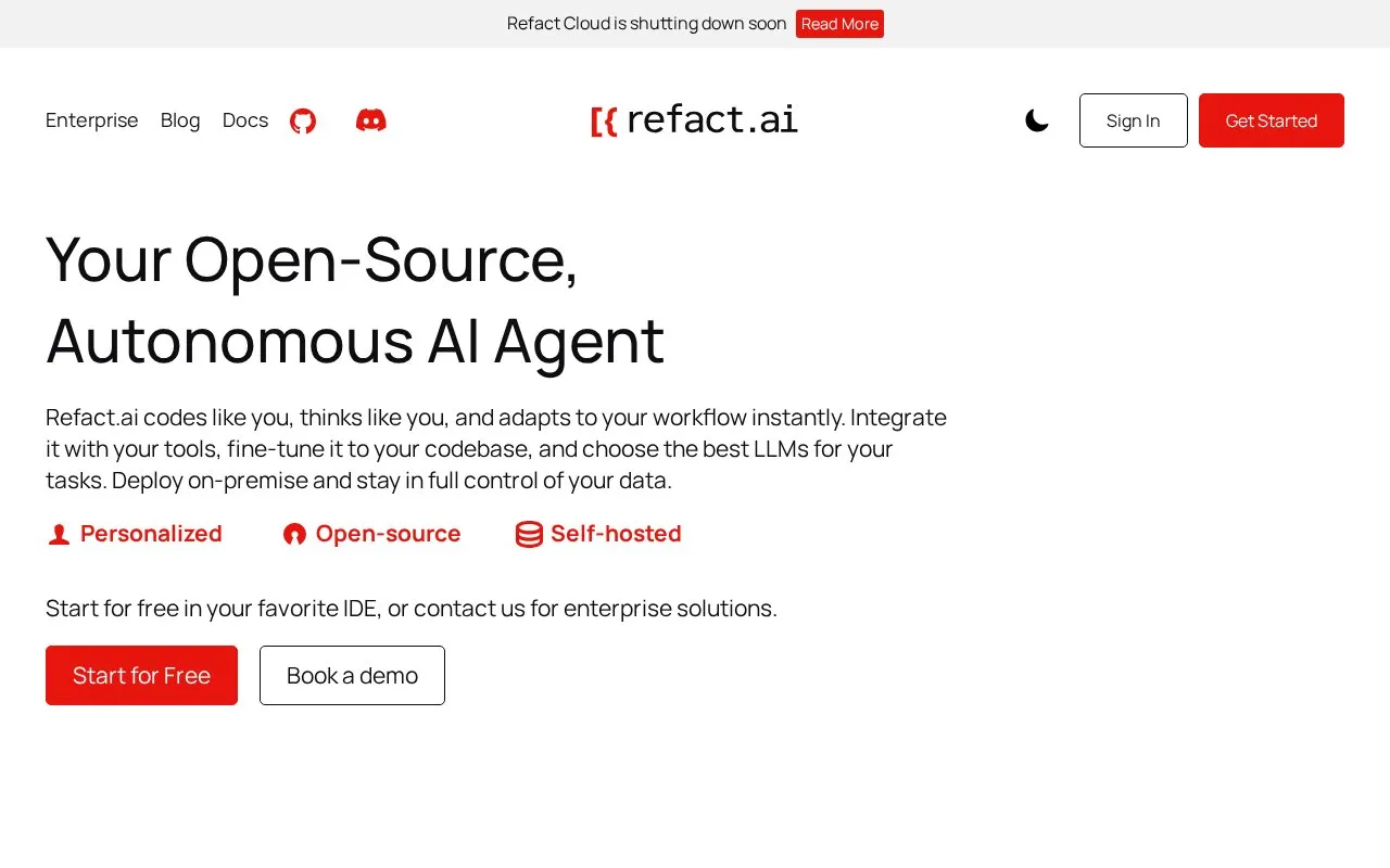 Refact.ai homepage screenshot