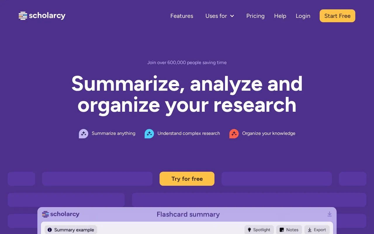 Scholarcy homepage screenshot