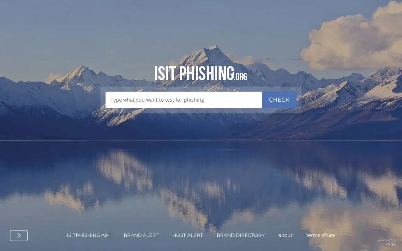 isitPhishing homepage screenshot