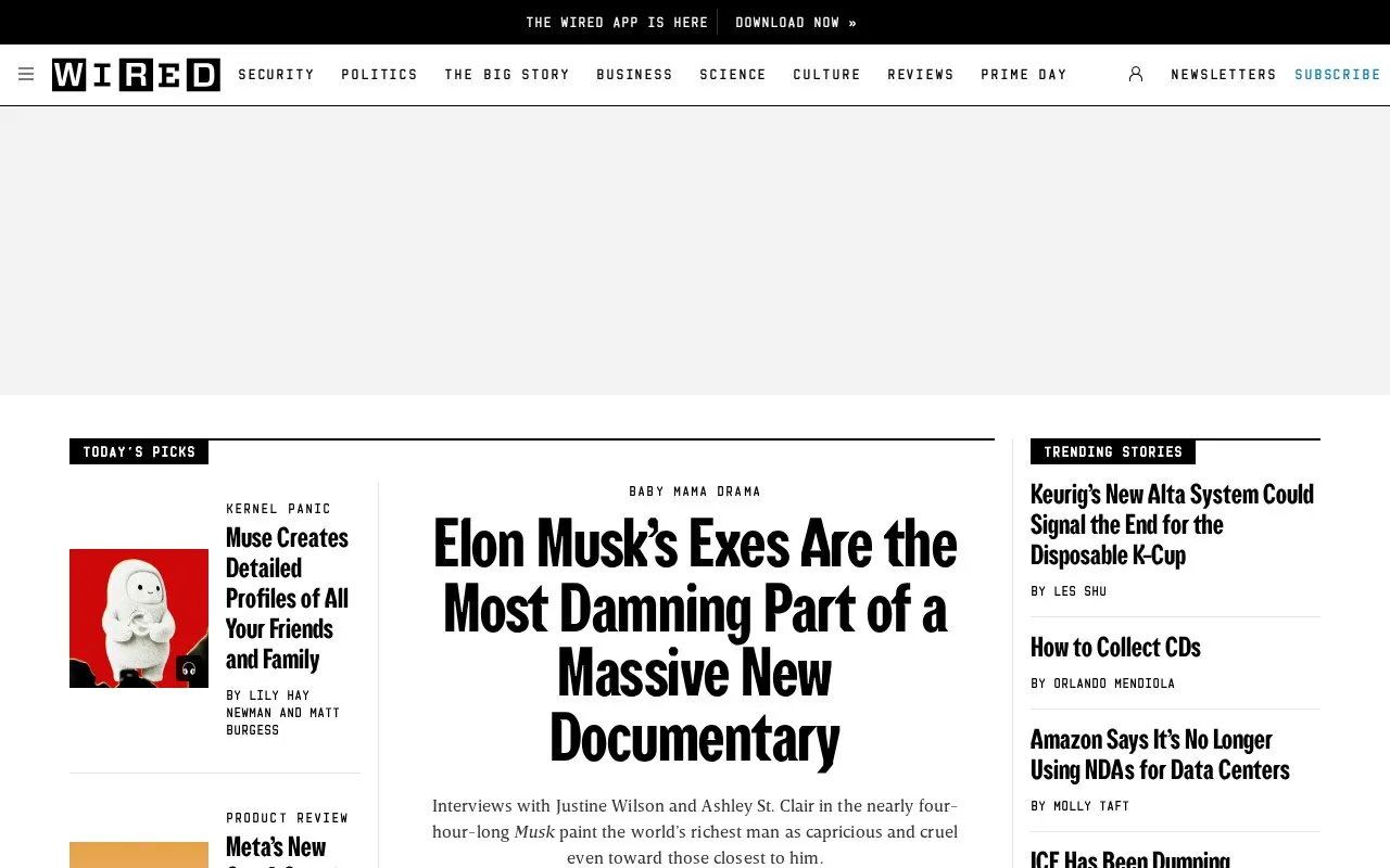 WIRED homepage screenshot