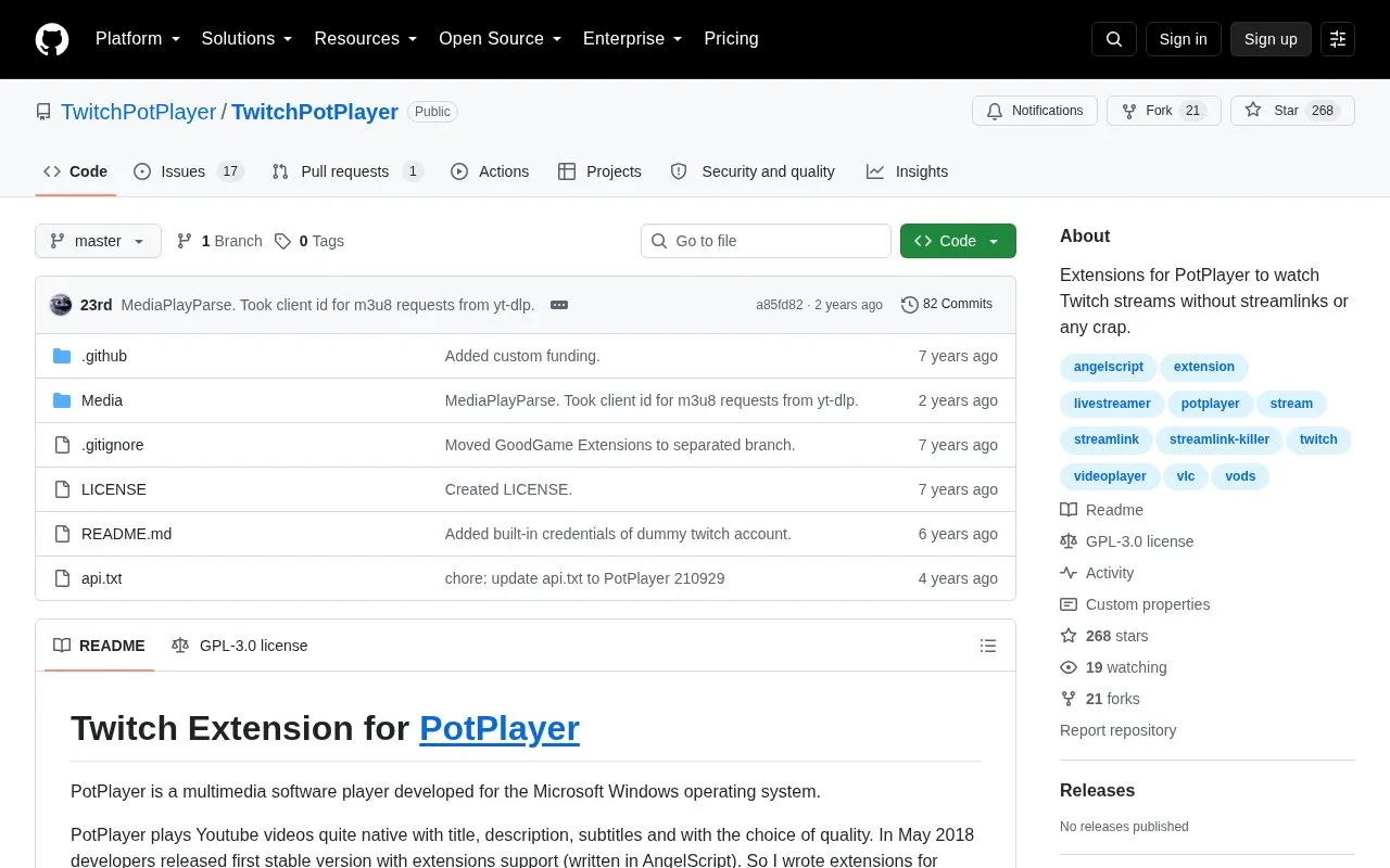 TwitchPotPlayer homepage screenshot