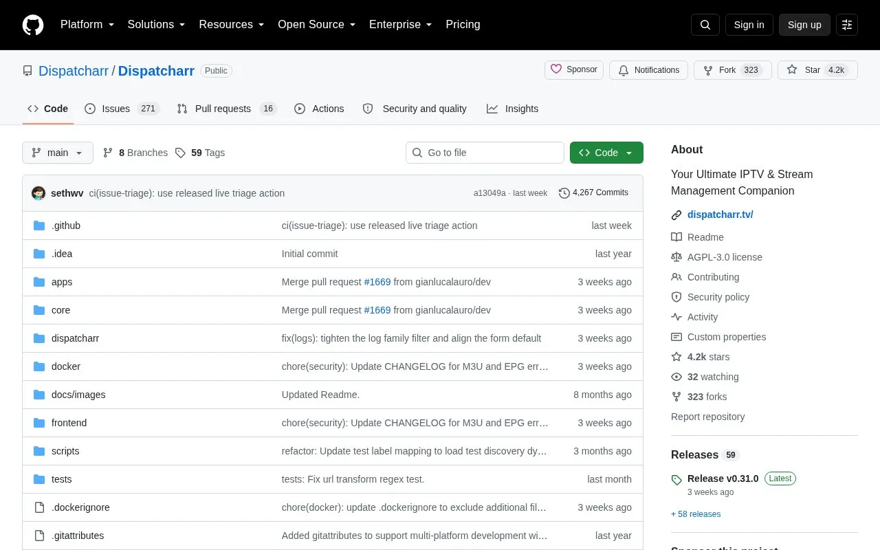 Dispatcharr homepage screenshot