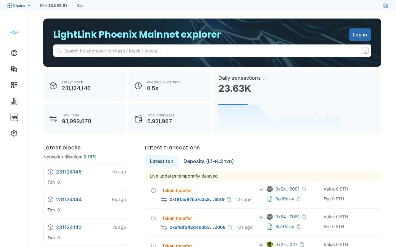 Lightlink Phoenix Mainnet — phoenix homepage screenshot