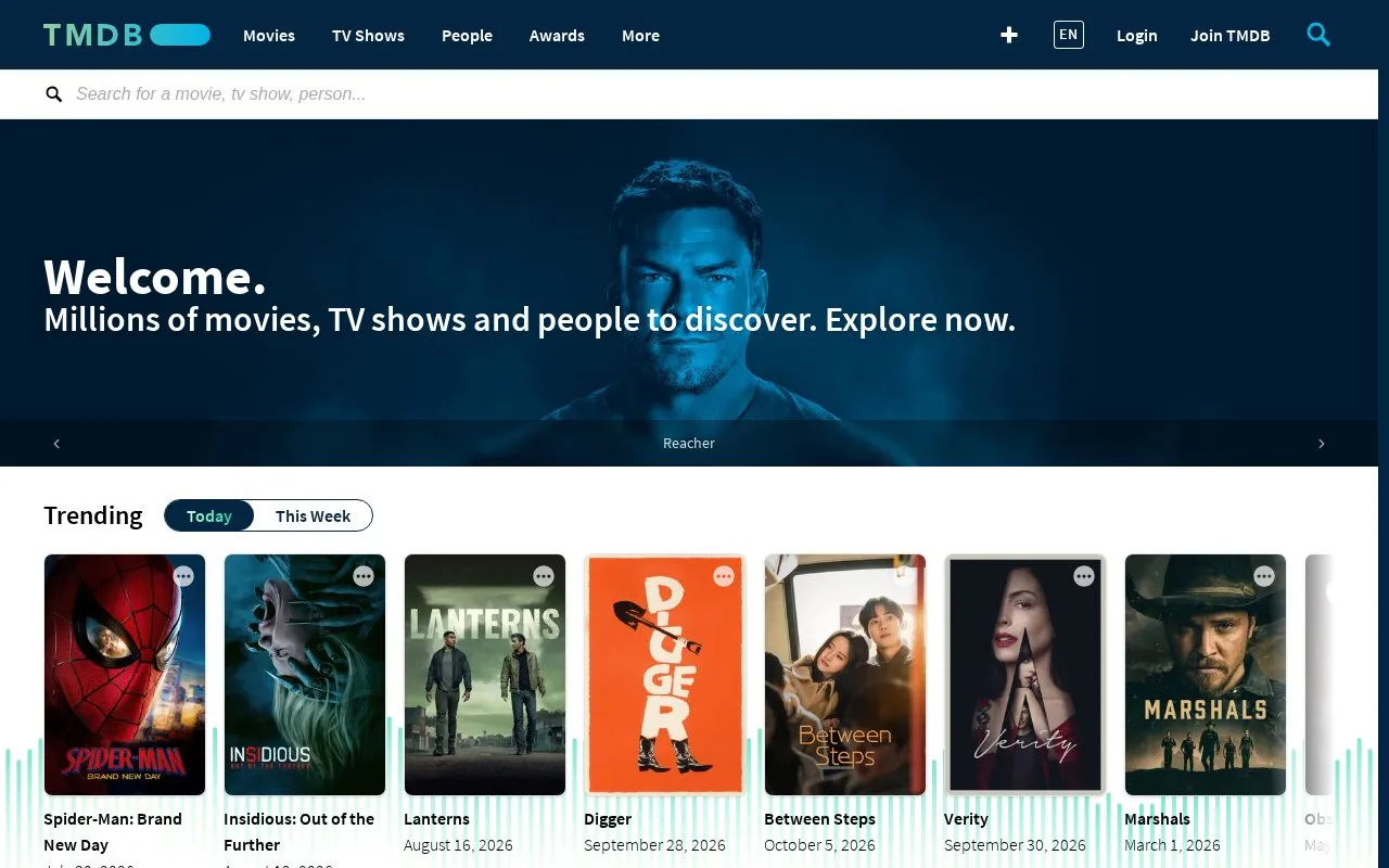 TMDb homepage screenshot