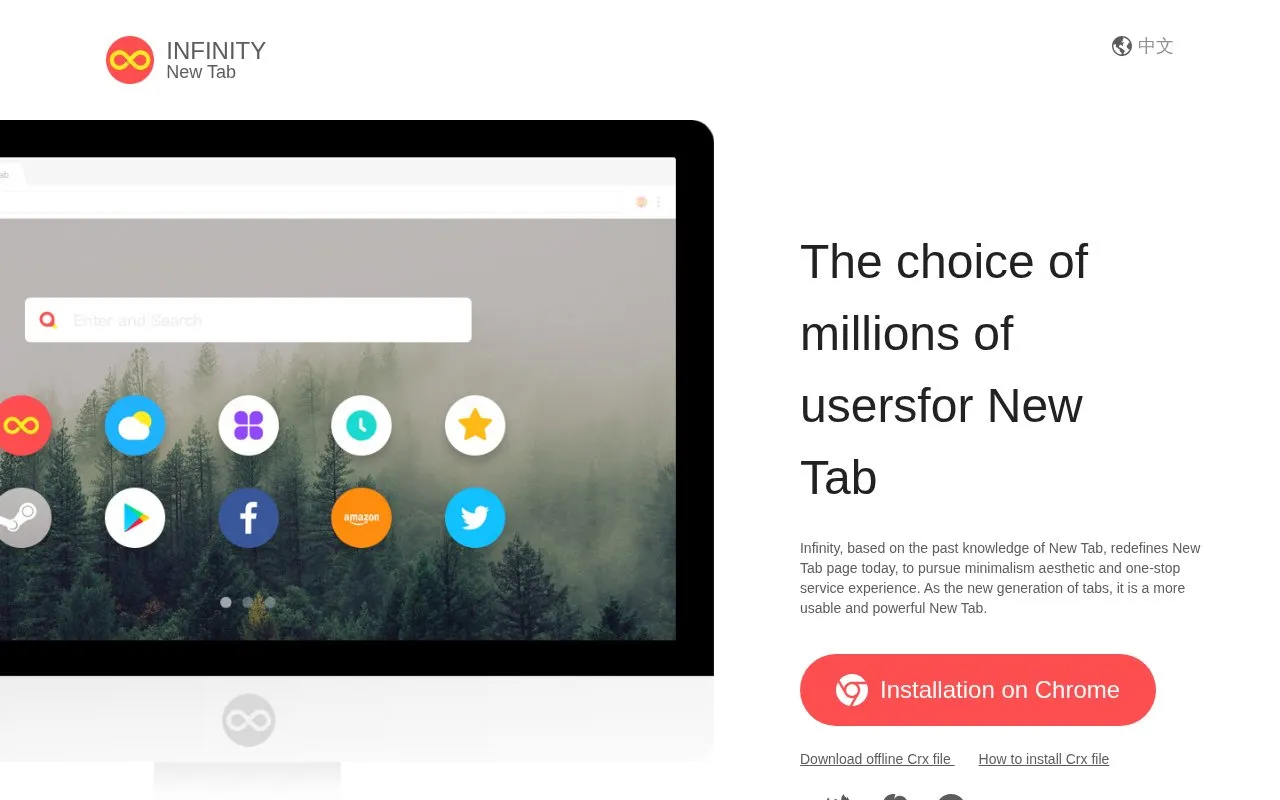 Infinity New Tab homepage screenshot
