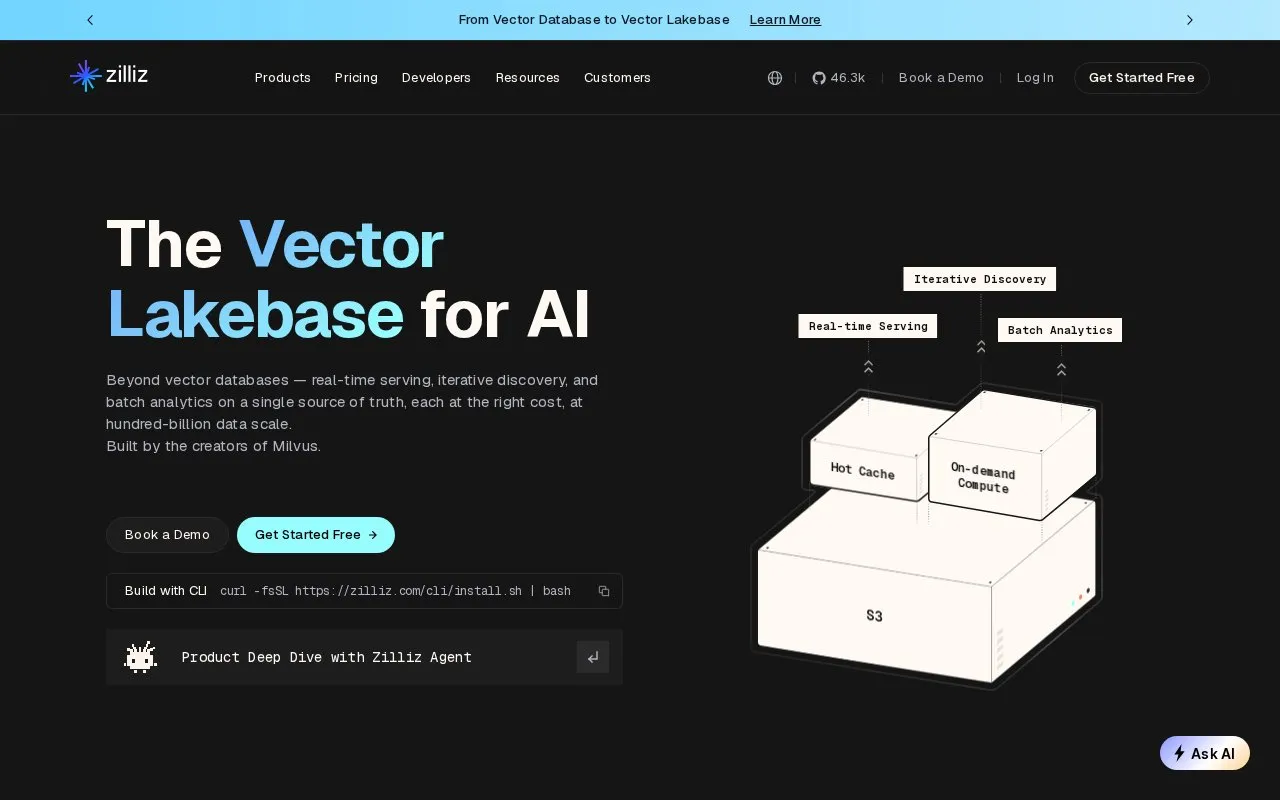 Zilliz Cloud homepage screenshot