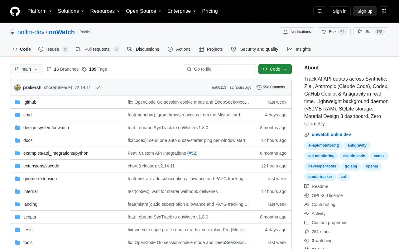 onWatch homepage screenshot