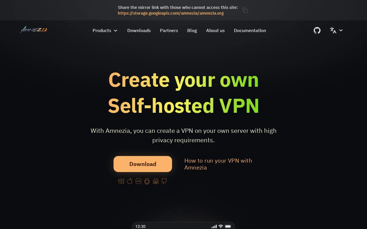 Amnezia homepage screenshot