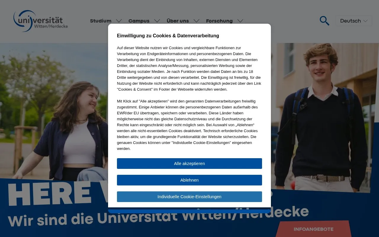Universität Witten/Herdecke homepage screenshot