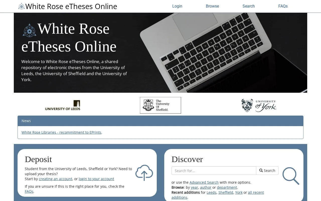 White Rose Etheses Online homepage screenshot