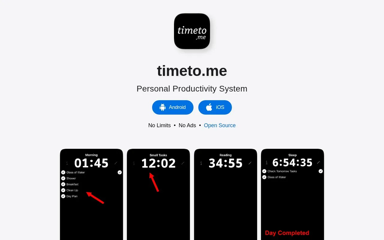 timeto.me homepage screenshot