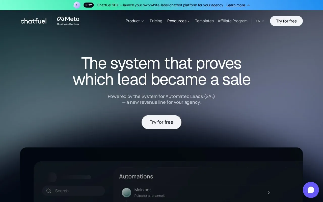 Chatfuel homepage screenshot
