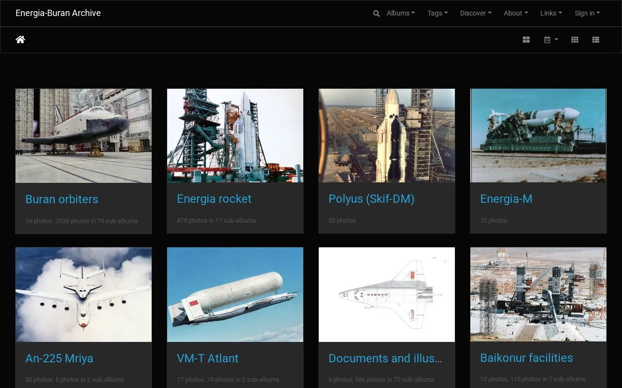 Energia-Buran Archive homepage screenshot