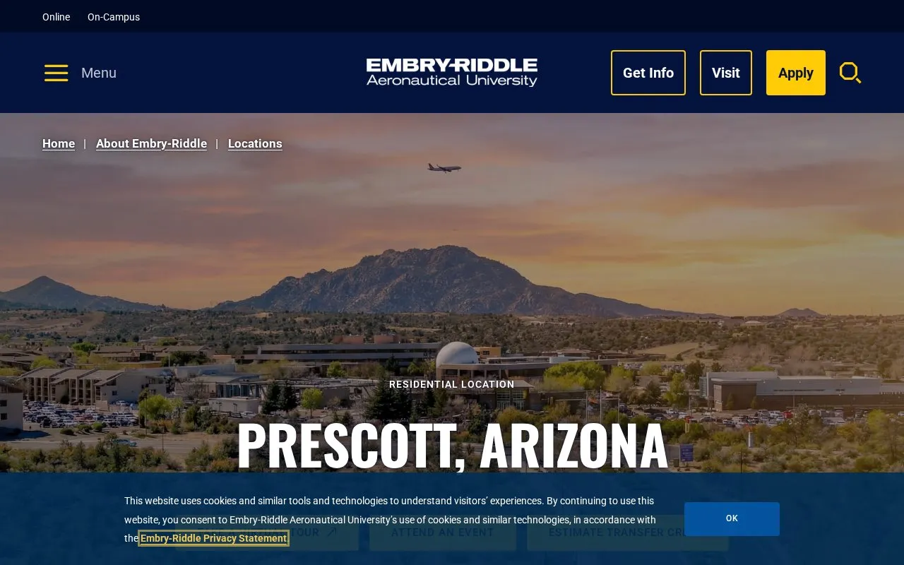Embry-Riddle Aeronautical University-Prescott campus homepage screenshot