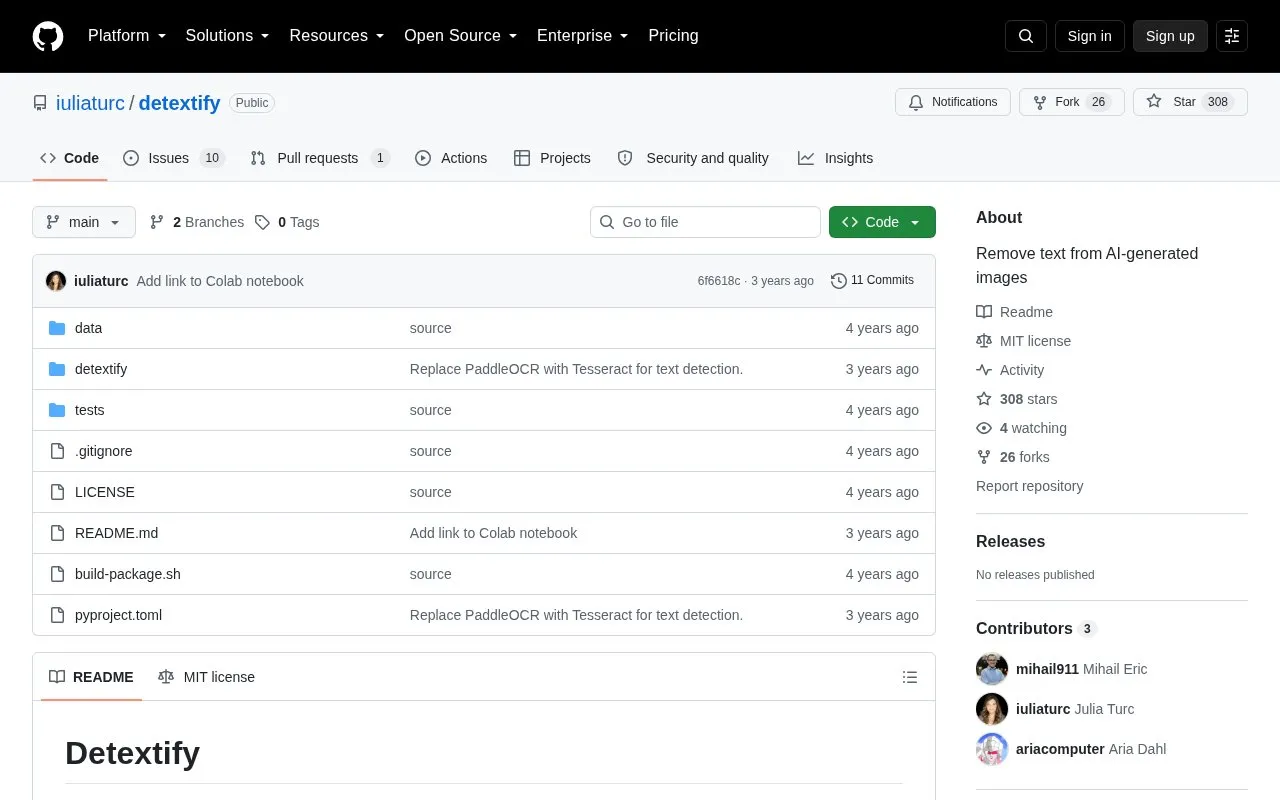 DETEXTIFY homepage screenshot