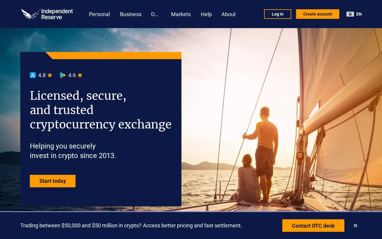 Independent Reserve homepage screenshot