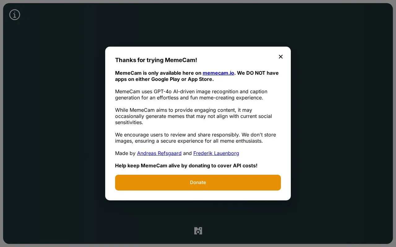 MemeCam homepage screenshot