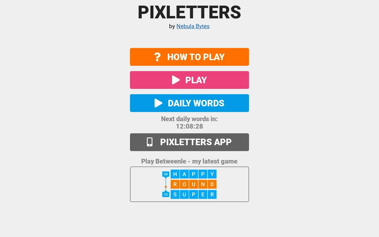 Pixletters homepage screenshot